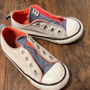 Kids Slip-On Sneakers - White, Blue, and Red